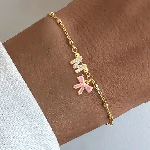 Women's Letter Pendant Artificial Crystal Bow Pendant Bracelet, Stainless Steel Chain Design, Casual Style Jewelry Accessory for All Occasions, Bracelet with Pendant, Pretty Bracelet, Beautiful Bracelets