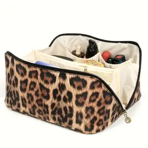 New Fashion Leopard Print Large Capacity PU Waterproof Pillow Makeup Bag, Multifunctional Makeup Storage Organizer Cosmetic Storage Pouch, Portable Travel Toiletry Kit