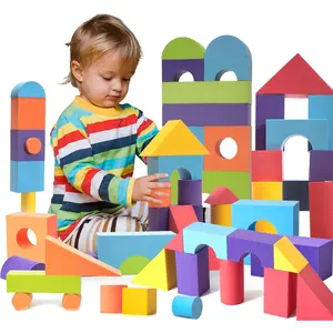 Set of 34 Large Foam Blocks for Toddlers - Stacking Soft Blocks for Kids with Shapes & Colors Learning - Construction Building Preschool Toys - Soft Toy for Daycare Toddlers 3-5 & Above
