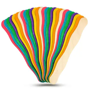 Assorted Colors Curved Craft Sticks - 8" Birchwood Popsicle Sticks for Crafts, Jumbo Craft Sticks for Fan Handles, DIY Crafting Supplies