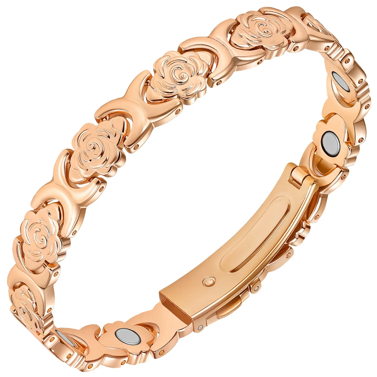 Feraco Pure Copper Magnetic Bracelet for Women with Ultra Strength Magnets, Rose Gold Heart Link Jewelry with Cubic Zirconia, Durable & Adjustable, Copper Magnetic Bangle, Durable Bracelet, Jewelry Bracelet
