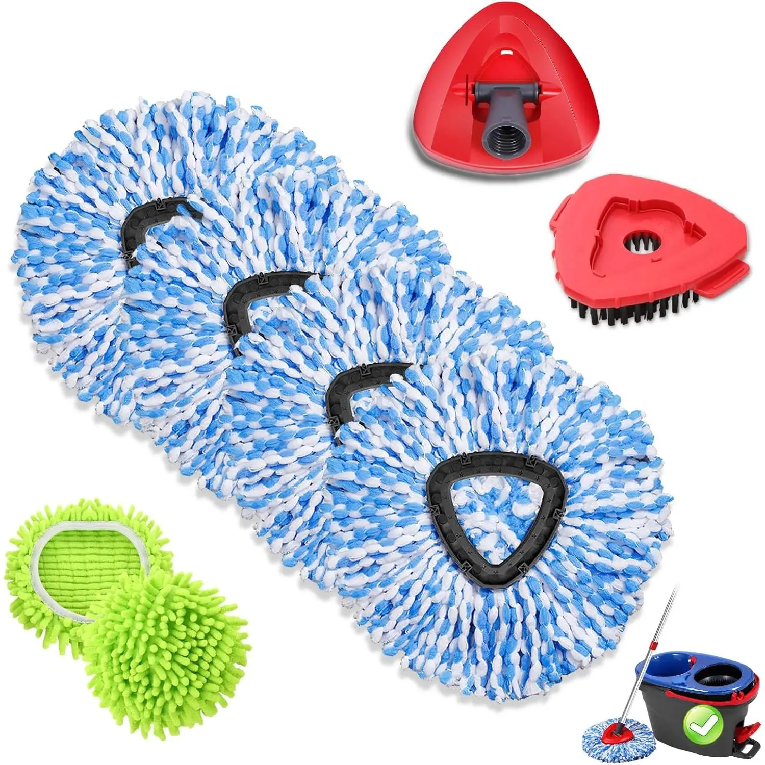 Microfiber Spin Mopping Refills Head for Oceda RinseClean 2-Tank System,1 Gray Mop Scrub Brush + 1 Mops Base + 6 Pack Easy Cleaning Mop Heads Replacements
