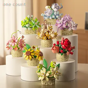 Artificial Flower Building Blocks, 1 Count Creative Flower Building Blocks, DIY Creative Puzzle Building Blocks, Home Decoration Ornaments, Vibrant Faux Flowers
