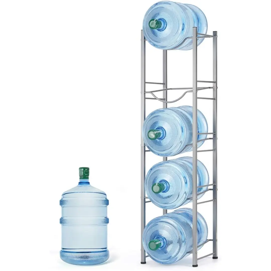 Stackable Water Bottle Holder Rack, 5-Tier Stainless Steel Water Dispenser Organizer for 5 Gallon Water Bottles with Rubber Bottom for Home, Silver