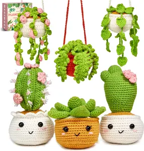 Crochet Kit for Beginners, Crochet Starter Kits, Amigurumi Craft Knitting Crocheting Kits with Step-By-Step Video Tutorials, 6 Pack Hanging Potted Plants Family(40%+ Yarn MAGIMUSE