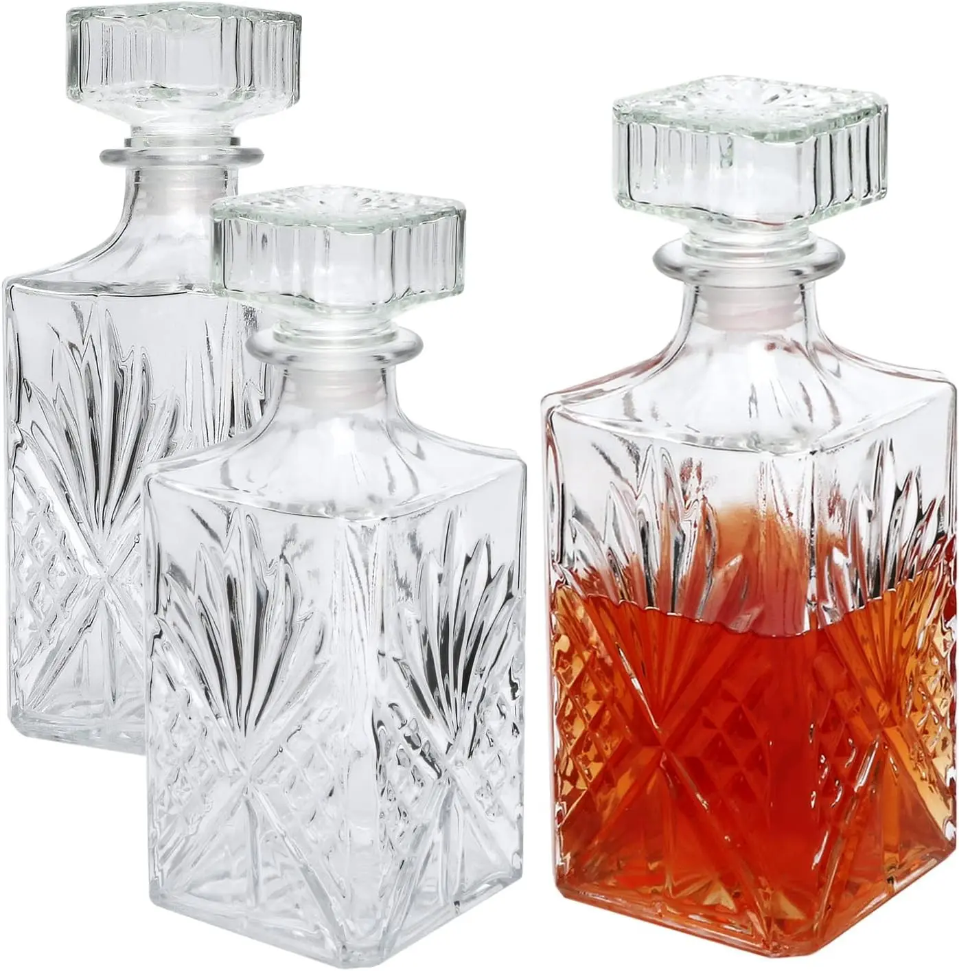 31 oz Whiskey Decanter,3 pack Glass Bottle | Delicate Decanter Set for Tequila,Brandy,Scotch and Vodka,Gifts,Bar and Party Decorations