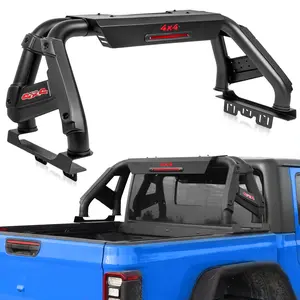 MONOKING Automotive Roll Bar with Chase Rack Sport Bar, 51.7lbs Adjustable Width 57"-65" Dual Tube Car Accessory with LED Brake Light for Full-Size Trucks F150 F350 Raptor Lightning Silverado GMC Sierra Ram Tundra Titan