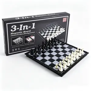 Wooden Folding Magnetic Chess Game, 3-in-1 Multi Game Board with Piece Storage Slots, 15" Portable Handcrafted Travel Toy, Interactive Strategy Game for All Ages