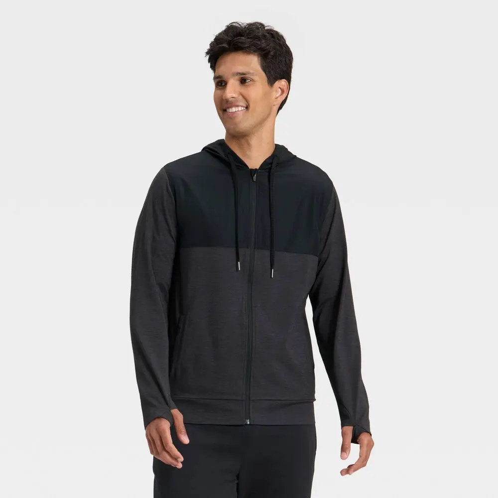 Men's Soft Stretch Polyester-Spandex Fabric Long Sleeve Full Zip Hoodie - All In Motion, Professional Sports & Outdoor Clothing, Jackets