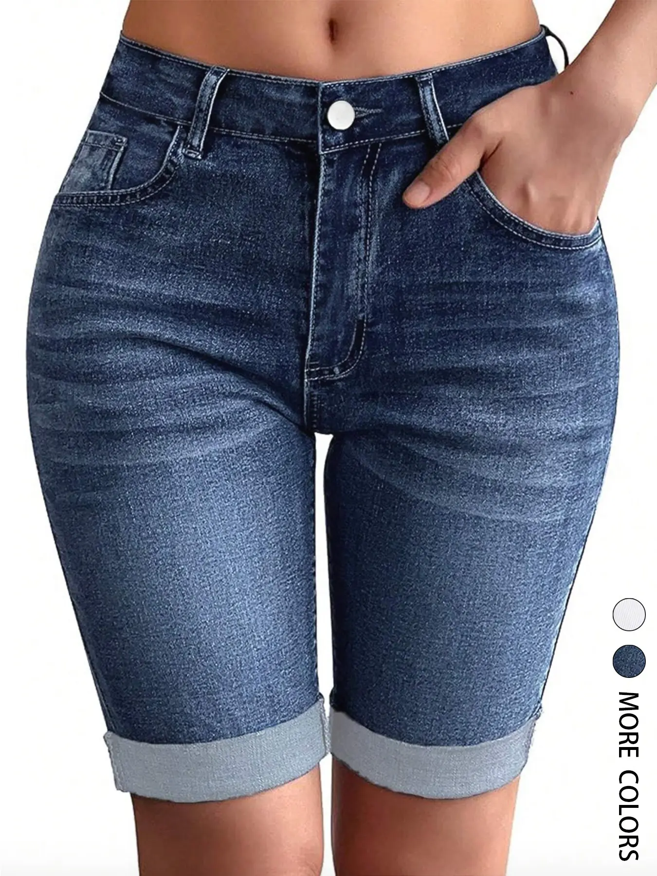 Women's Casual Basic Washed Dark Wash Stretch Versatile Lightweight Denim Shorts, Casual Fitted Shorts, Stretchy Skinny Cycling Jeans，Comfortable Fit for Daily Wear, Perfect for Summer & Everyday Style Bottom, Casual Fashion Shorts