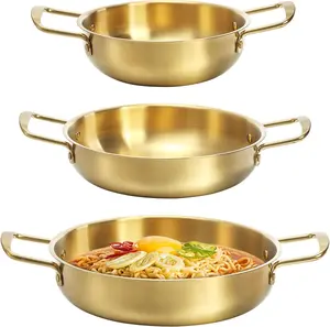 3-Piece Gold Noodle Pot Set, Stainless Steel Korean Ramen Pot with Double Handles, Everyday Cooking Pan for Soups & Pasta, Home & Outdoor Camping Use, Dishwasher Safe (18/20/22cm) Cookware tiktokshopspringglowup