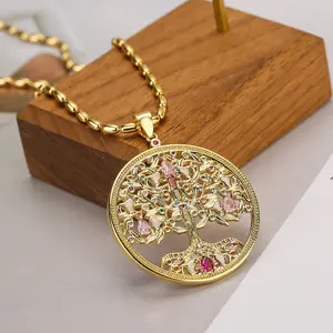 Non-natural Crystal Tree of Life Medallion Necklace - Symbol of Growth, Strength, Jewelry Accessory Pendant