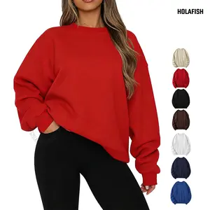 Holafish Women's Fleece-Lined Crewneck Sweatshirt - 1/2 Pack Unisex Minimalist Solid Color Style Essential Lightweight Pullover, Casual Long-Sleeve Fall Winter Top, 2025 Preppy Christmas Gift for Teens