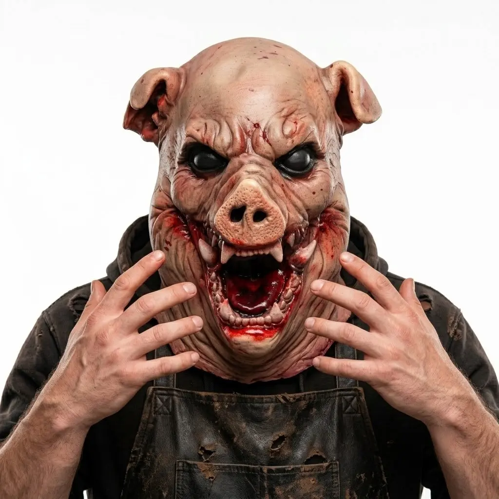Scary Latex Pig Mask - Lightweight Adult Cosplay Ready Horror Look Mask with Stitched Flesh Details, Halloween Party Accessory, Festive Gift