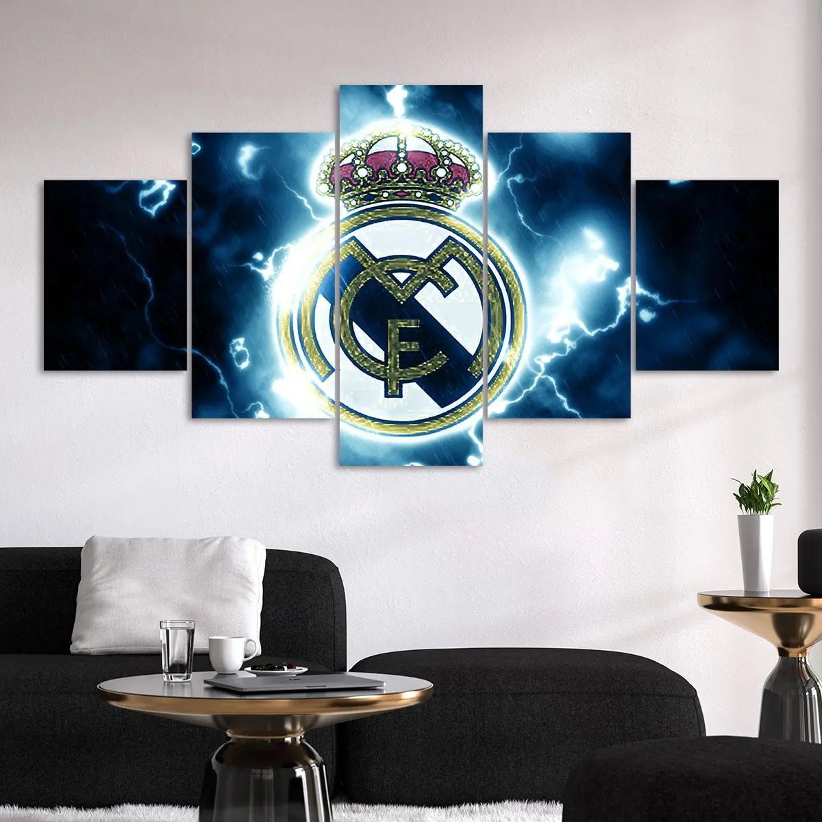 Real Madrid Logo Pattern Canvas Unframed Painting, 5 Counts/set Artistic Modern Football Club Logo Decorative Wall Art, Wall Art Decor for Home Living Room Bedroom Office, Ornaments