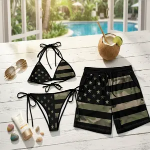 [Hot Summer 2026] - Couple Camo American Flag Bikini Set and Hawaiian Shorts, Bold Matching Summer Beach Outfit