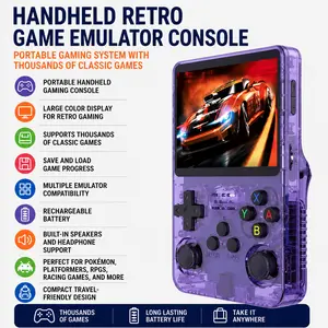 Purple Handheld Retro Gaming Console - Compact, Rechargeable Portable Emulator System with 64GB Storage, Manufacturer Warranty