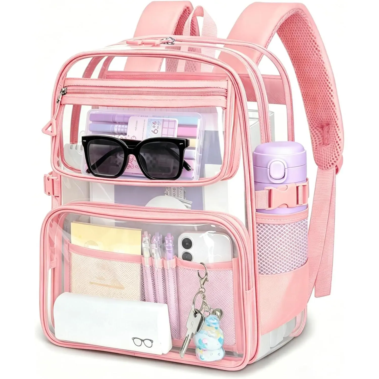 Clear Backpack for School, Heavy Duty PVC Transparent Bookbag with Laptop Compartment for Girl Boy, Large Capacity See Through Clear Bag for Stadium Events College  Travel,