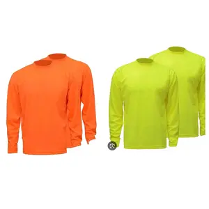 2 pieces Lime or orange long sleeve bird eye dry fit breathable material safety color Shirt Crewneck