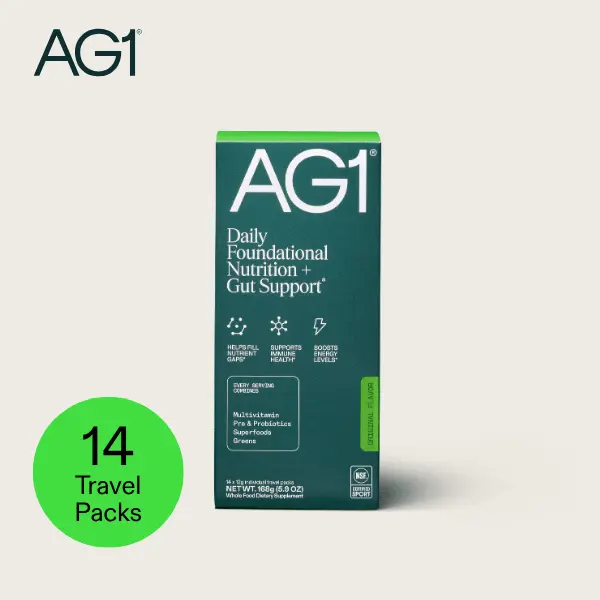 AG1 Athletic Greens Powder Supplement, Improve Gut Health, Multivitamin, Probiotic, Gluten Free, Vegan and Keto Friendly, 75 Vitamins (Travel Packs, 14 Count) - Classic Formula