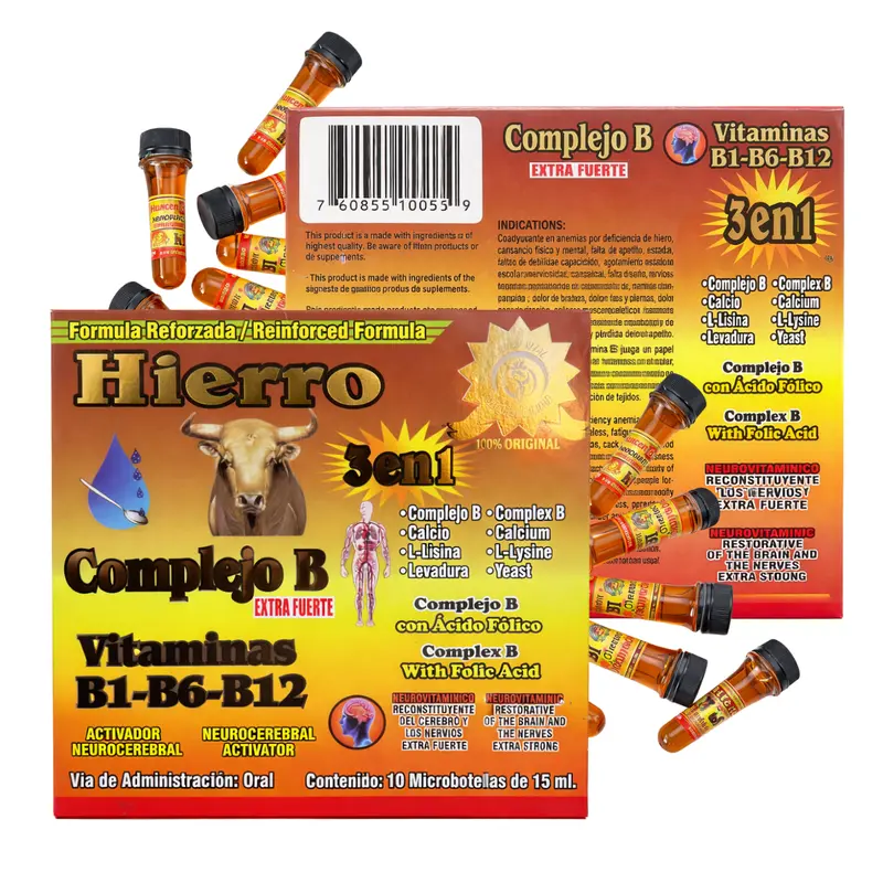 Hierro  Vitamin B12 Antioxidant Dietary Supplement Includes 10 vials  10 en 1