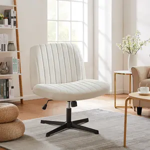 Height Adjustable Criss Cross Chair - Home Office Desk Chairs Armless Desk Chair No Wheels Cross Legged Office Chair Wide Swivel