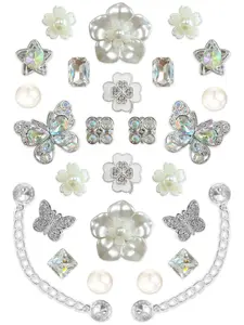 26 Pcs Gentle Pearl Rhinestone Resin Shoe Buckles, Flower Star Chain DIY Shoe Accessories, Hole Shoes Decorations, Shoe Embellishment Set, Shoe Charms