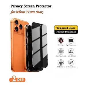 2pcs Privacy Screen Protector for iPhone 17 Pro Max/Pro, 28° Anti-Peep Tempered Glass, 9H Scratch/Oil/Fingerprint Proof, HD Clear & Responsive Touch, Bubble-Free Easy Install, Precision Fit Durable, Office/Business/Public, Gift, Accessories
