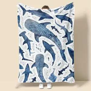 Whale Ocean Theme Flannel Blanket - Soft Comfy Year-Round Nap Blanket for Adults and Children, Soft Comfy Blanket