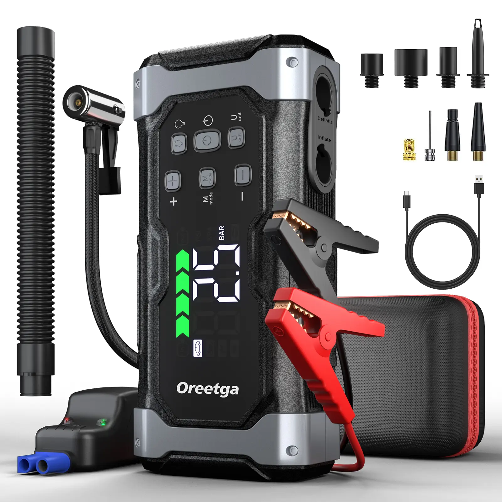 Portable Car Jump Starter 150PSI 32800mAh with Air Compressor, 12V Jump Box Car Battery Jumper, Large LCD Display, Lights Inflator Recharge