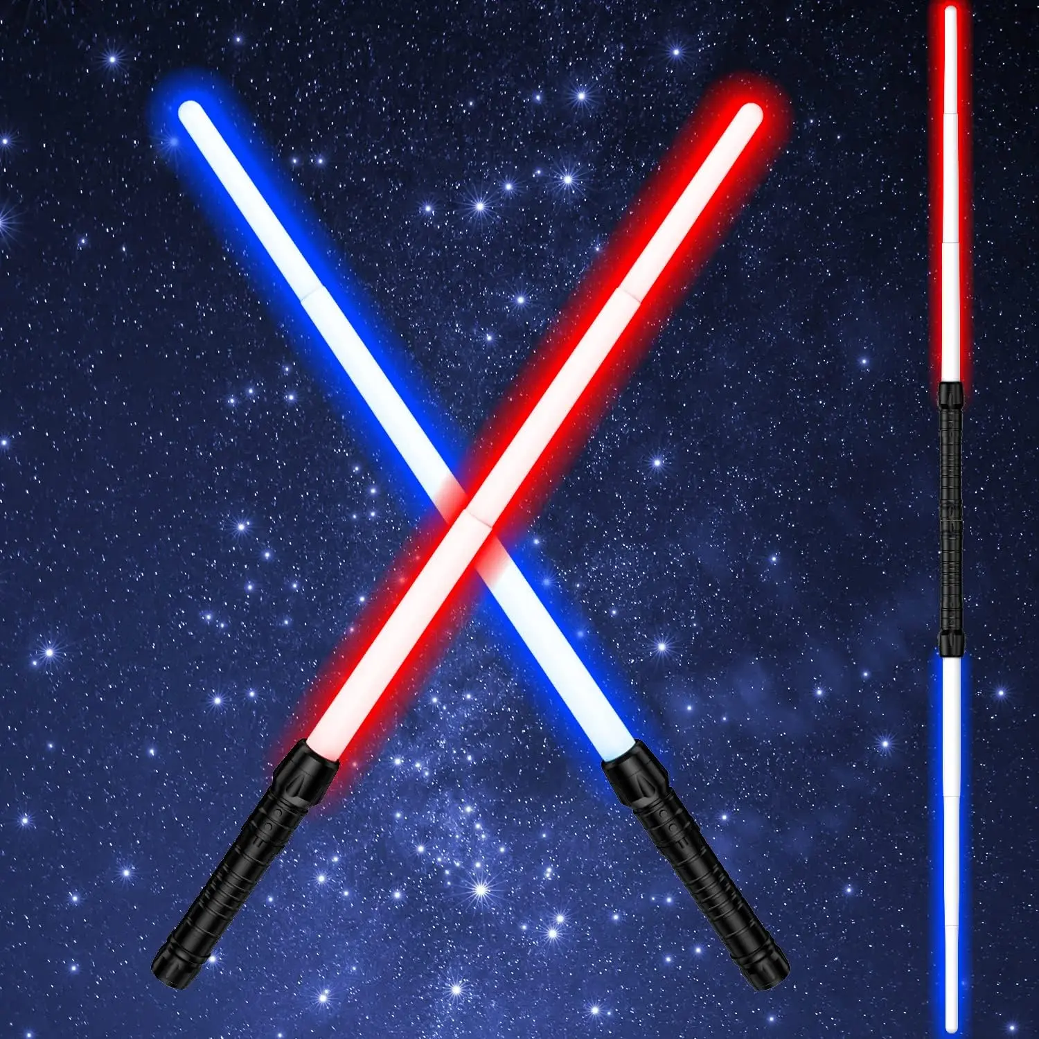 Light Saber, Light Sabers for  with FX Sound, 2 in 1 Expandable Light Swords  Set for Birthday, Halloween Party, Galaxy War Fighters and Warriors