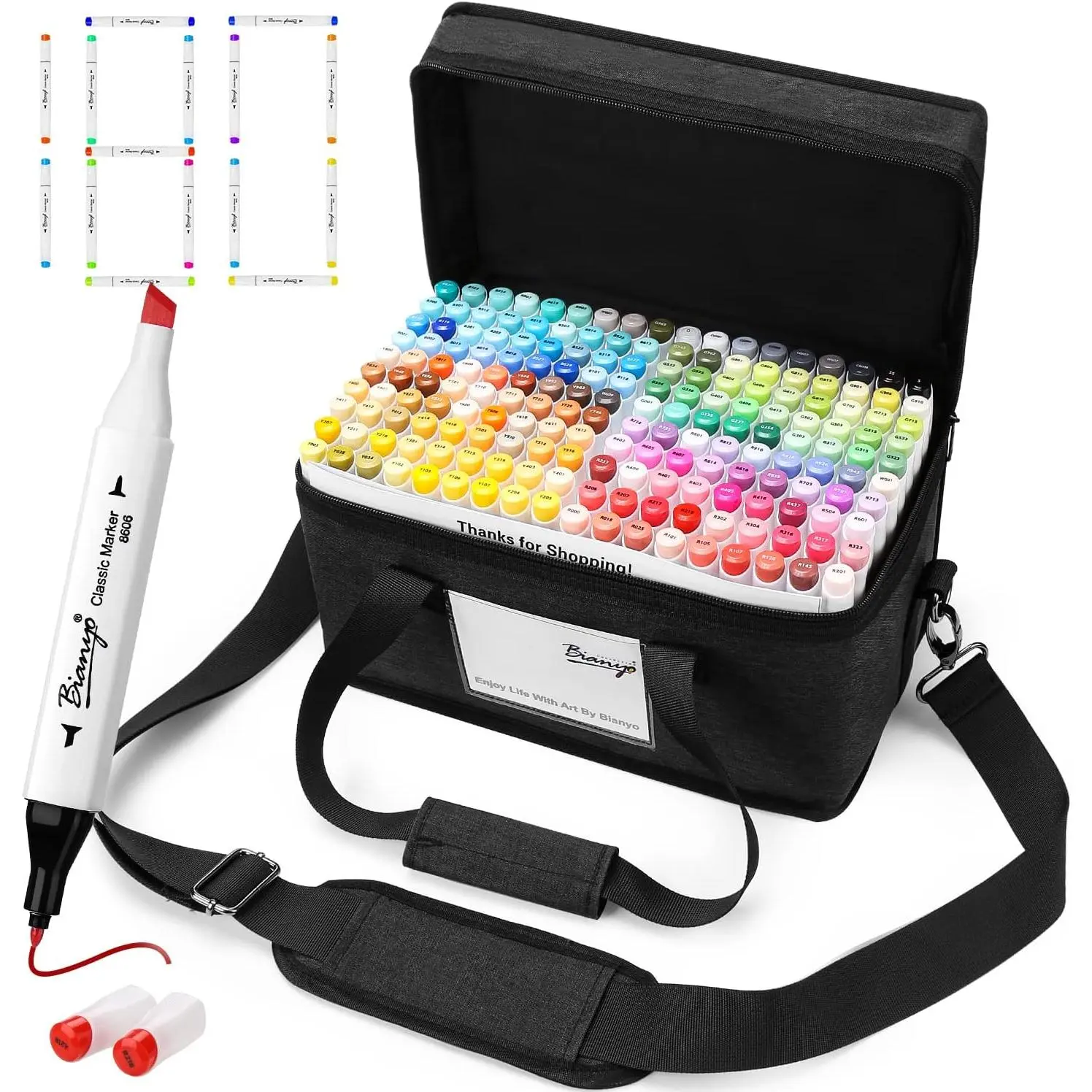 Bianyo 180 Dual-Tip Alcohol Markers - Dual End Color Marker Set, Art Highlighters, Chisel Tip Tools for Sketching, Office & School Stationery Supplies, Dual End Marker