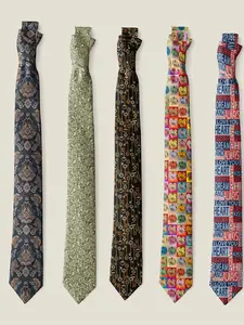 5pcs Spring Original 8cm Printed Tie Set, Fashion Vintage Casual Unisex Ties, Wide Retro Patterned Ties, Gift Party Wedding Supplies