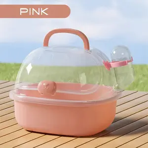Portable transparent hamster transport box with free water bottle - breathable travel cage is suitable for small pets, ideal for gerbils and mice, durable PP material, safety buckle closure Hamster Cage Habitat