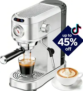 Espresso Machine 20 Bar, Semi-Automatic Coffee Maker with 1450W Powerful Motor, Milk Frother Steam Wand, 34oz Removable Water Tank for Latte, Cappuccino, Home Use, Silver