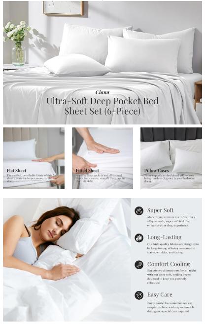 6-Piece Deep Pocket Bedding Set, Fitted and Flat Sheet, Hypoallergenic, Elastic All Around, Multiple Colors and Patterns - 100% Microfiber Brushed Weave Machine Washable 6-Piece Deep Pocket Bedding Set, Fitted and Flat Sheet, Hypoallergenic, Elastic All Around, Multiple Colors and Patterns - 100% Microfiber Brushed Weave Machine Washable