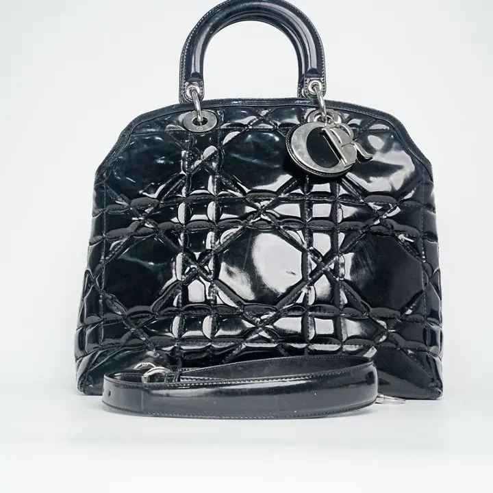 Pre-owned Dior Black Patent Medium Lady Silver Hardware Crossbody Bag 24204747