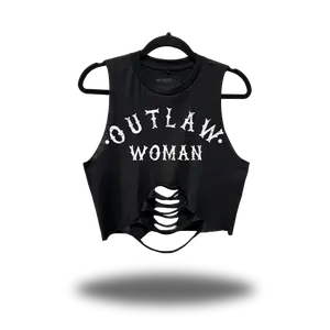 TheDriveClothing Outlaw Woman Road Rash Black Belly Middle Spine Crop Tank – Vintage Streetwear Graphic Crop Top, Women’s Oversized Y2K Grunge Biker Fashion Cotton Tank Outfit Apparel