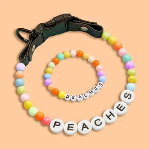 Personalized Beaded Dog Collar Custom with Pet Name Dog Accessories with Free Matching Bracelet