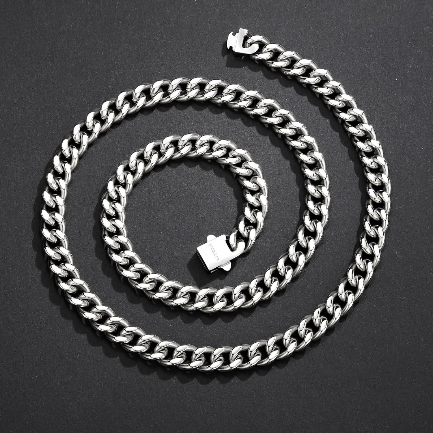 FANCIME Men's Miami Cuban Link Chain for Male Wear, White Gold Plated Stainless Steel Chain & Link Necklace, Hypoallergenic, Tarnish-Free, Polished Edges, Multi-Size 7mm-11mm (9mm Included), 20"-24" in, Casual Gift for Birthday Anniversary, Miami Cuban Ch