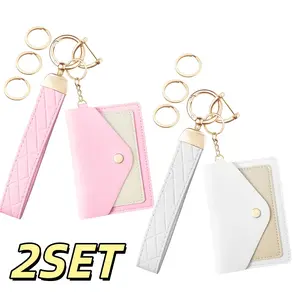 Leather Wristlet Keychain, Wrist Keychain Car Key Chain with 2 Key Rings, D Ring And Slim Wallet