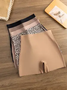 Women's High-Waisted Seamless Leopard Print Briefs, Comfortable Breathable Shapewear High Waist Shaping, Casual Sporty Underwear, 5 Pack