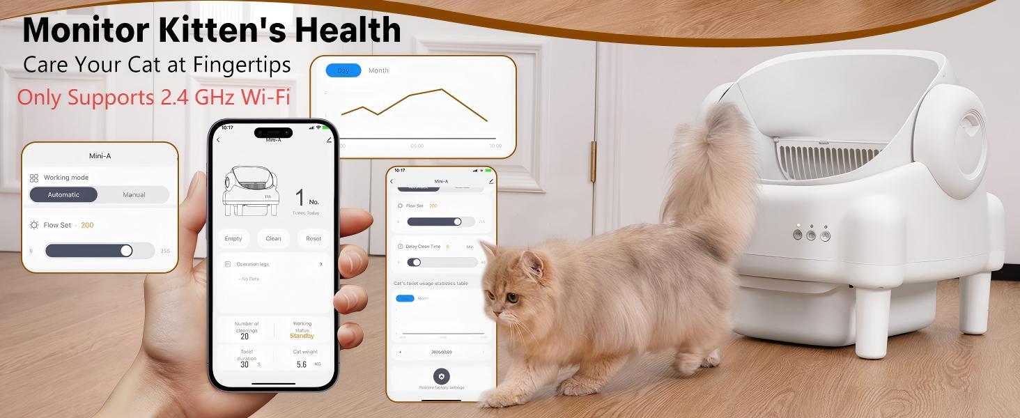 TAYACICY Smart Self Cleaning Litter Box Open Top Automatic with App Control for Multiple Cats Safety Sensors Odor Control Includes 2 Roll Liners Large Waste Bin Cream White