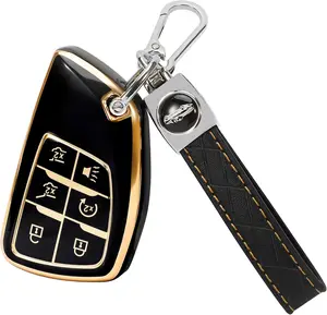 TOMALL for GMC Key Fob Cover with Keychain, 6 Buttons Soft TPU Key Fob Protector Compatible with 2021 2022 2023 2024 Chevy Suburban 1500 Tahoe GMC Yukon Denali YG0G21TB2, Black