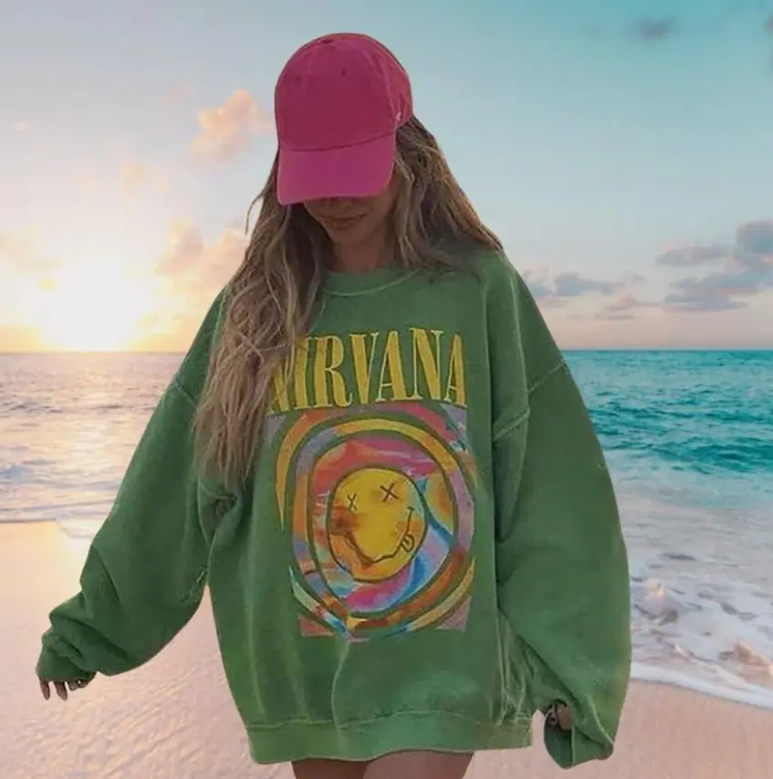 Nirvana Smile Face T-Shirt/Sweatshirt/Hoodie – Preppy 90s Oversized Band Top, Hot Pink Aesthetic Grunge Gift