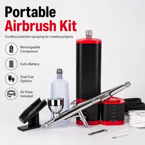 Cordless Airbrush Kit with Compressor, Extra Battery, 2 Cups, Hose & 2-in-1 Storage Box Workbench
