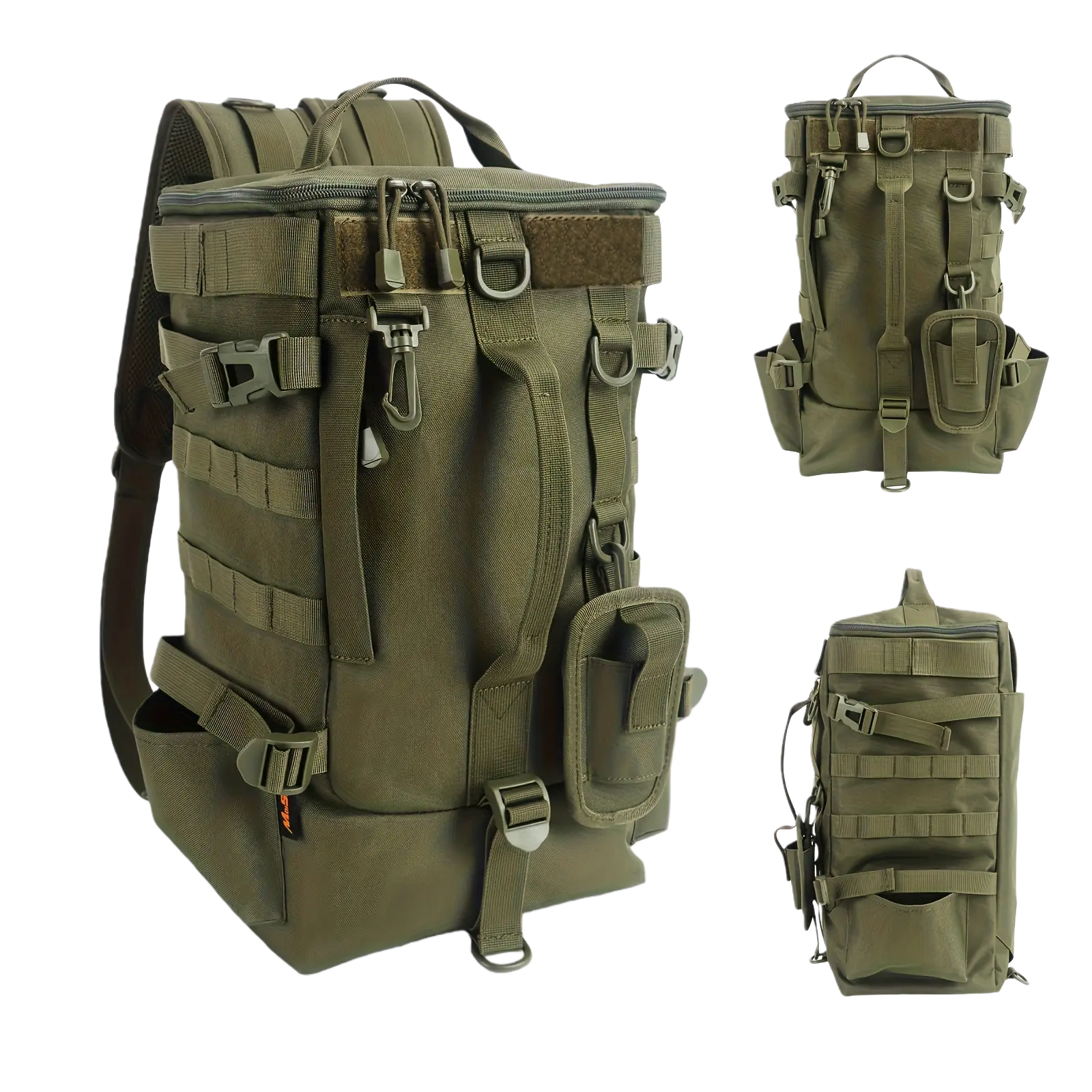 Pole Holder Fishing Lure Backpack, Military Green Tactical Lightweight Pack Store Topwater Spoon Lure Fishing Bait Tackle, Waterproof Large Storage Bag for Freshwater Anglers Hiking Camping Travel Picnic