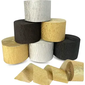Crepe Paper Streamers 6 Rolls 492ft, Pack of 2 Gold, 2 Silver, 2 Black - Streamers Party Decorations Streamers (1.8 Inch x 82 Ft/Roll),for Party Decorations Birthday Decorations, Wedding Decorations, Thick, Wrinkled Texture