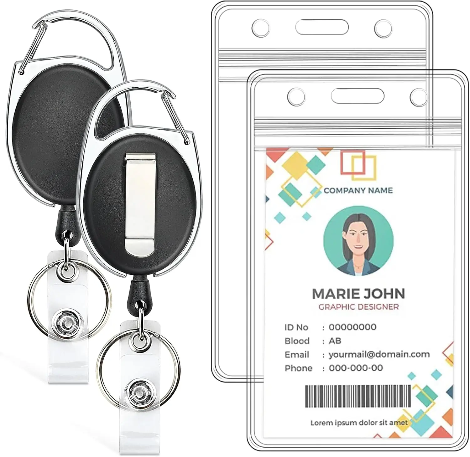 2 Pack ID Badge Holder with Retractable Badge Reel Clear Vertical ID Card Holder with Heavy Duty Carabiner Badge Reel with 24 Inches Pull Cord
