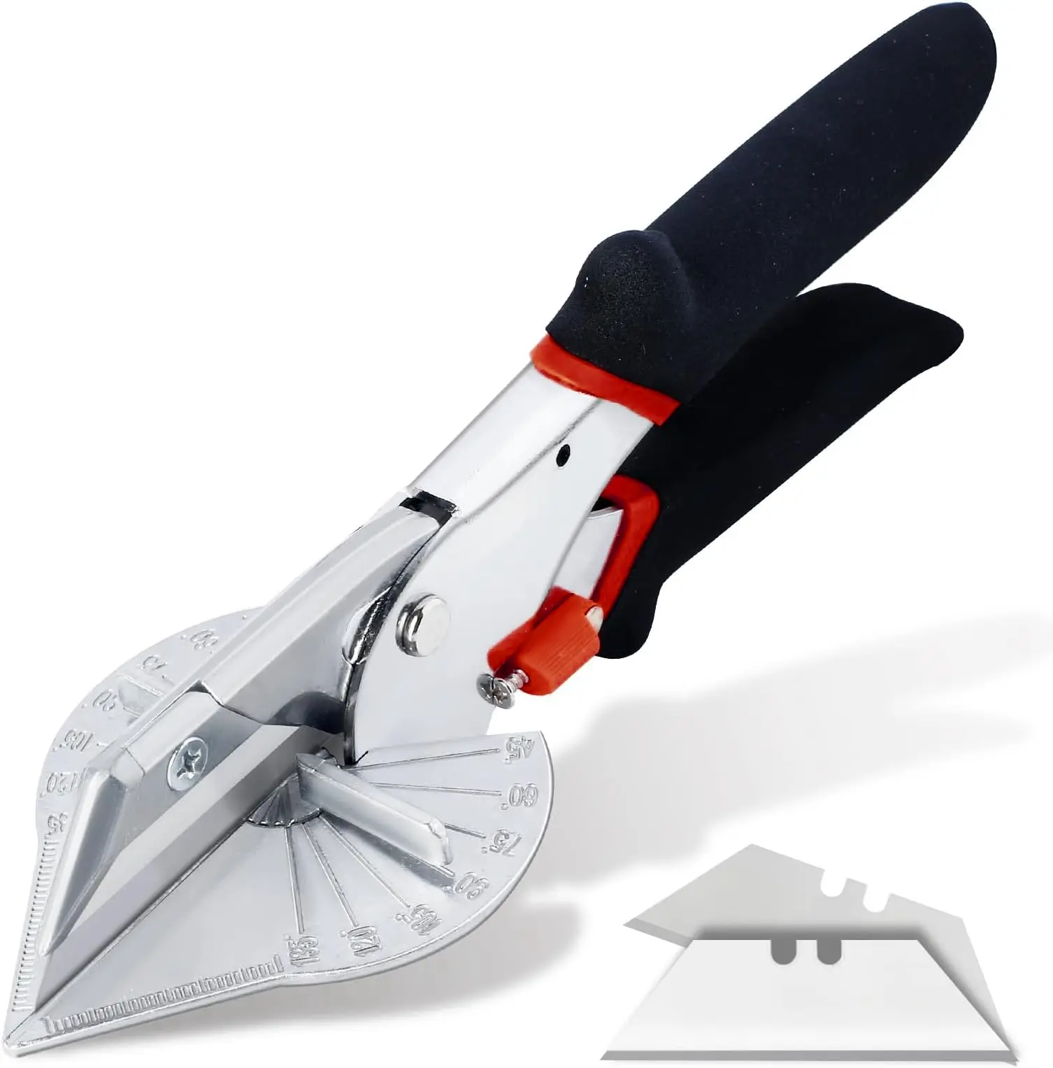 Multi Angle Miter Shear Cutter Hand Tools,45-135 Degree Adjustable Angle Scissors Trim Shears Tools for Vinyl Wood Molding Trim, 2 Extra Spare Blades Included